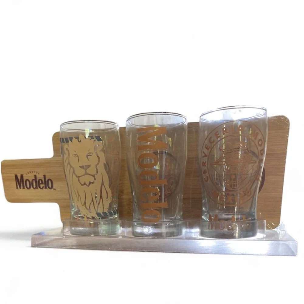 ModelCo Gold Lion Glass Set with Wooden Paddle